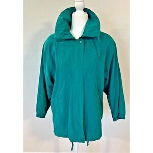 London Fog Green Rain Coat Jacket Full Zip Windbreaker Collar‎ Women's XS Petite